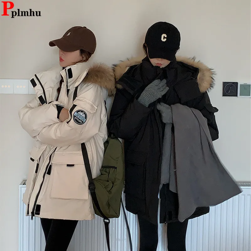 Winter Korea Hooded Cooton Coats Tops Snow Wear Warm Casual Loose Mid-length Chaqueta Casaco Fashion Women Parkas Jackets Abrigo