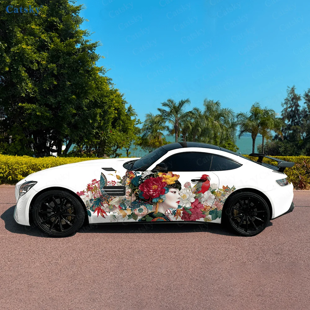 

Peony Women Gorgeous Car Vinyl Wraps Decal Self-adhesive PVC Sticker Suitable for Trucks SUV Decoration Auto Accessories Gift