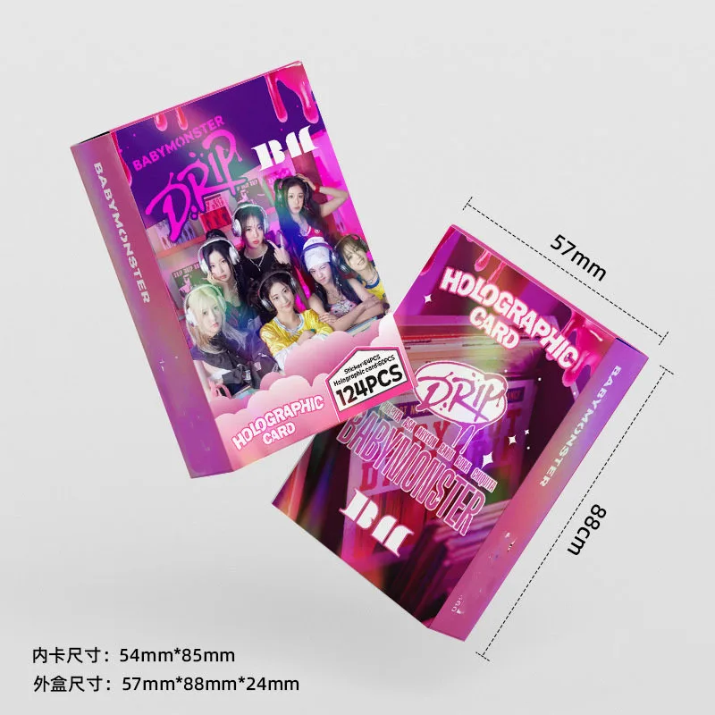 124pcs/setBabyMonster Laser Card Album LOMO Card DRIP Hologram Card AHYEON HARAM RORA PHARITA RUKA ASA Photo Card Postcard