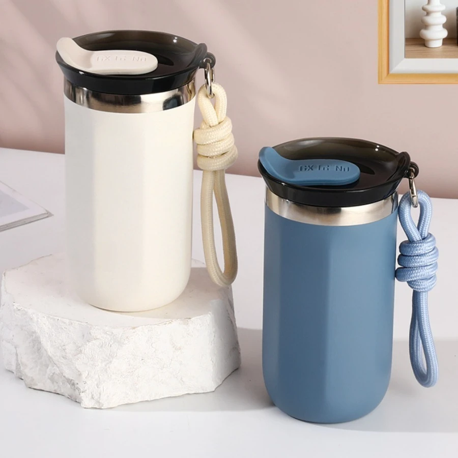 

New Outdoor Portable Double-Layer High-Quality Stainless Steel Travel Insulated Cup Portable Coffee Cup with Carrying Strap