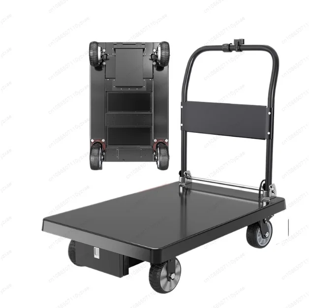 

High Load 500kg Four-Wheel Flatbed Electric Trolley Steel Warehouse Transport Trolley