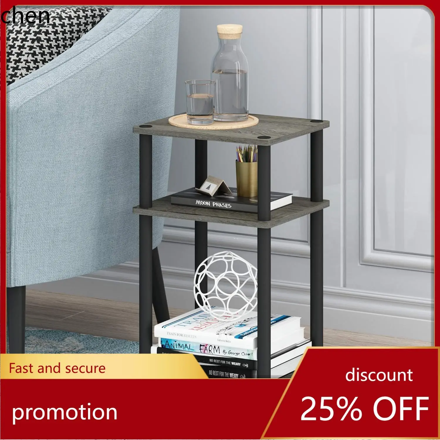 CZ Three-Tier Side Table Open Shelf Nightstand No-Tool Assembly for Living Room Bedroom