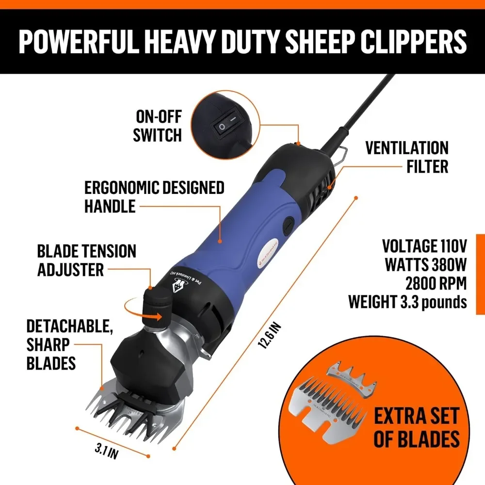 Sheep Shears Electric Clippers - 380W Professional Farm Livestock Shearing Machine - Grooming Kit Animal Hair Cutting