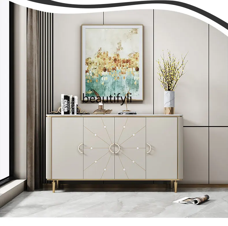 Light Luxury Sideboard Cabinet American New Homehold Storage Cabinet Living Room High-Grade Marble Entrance Cabinet