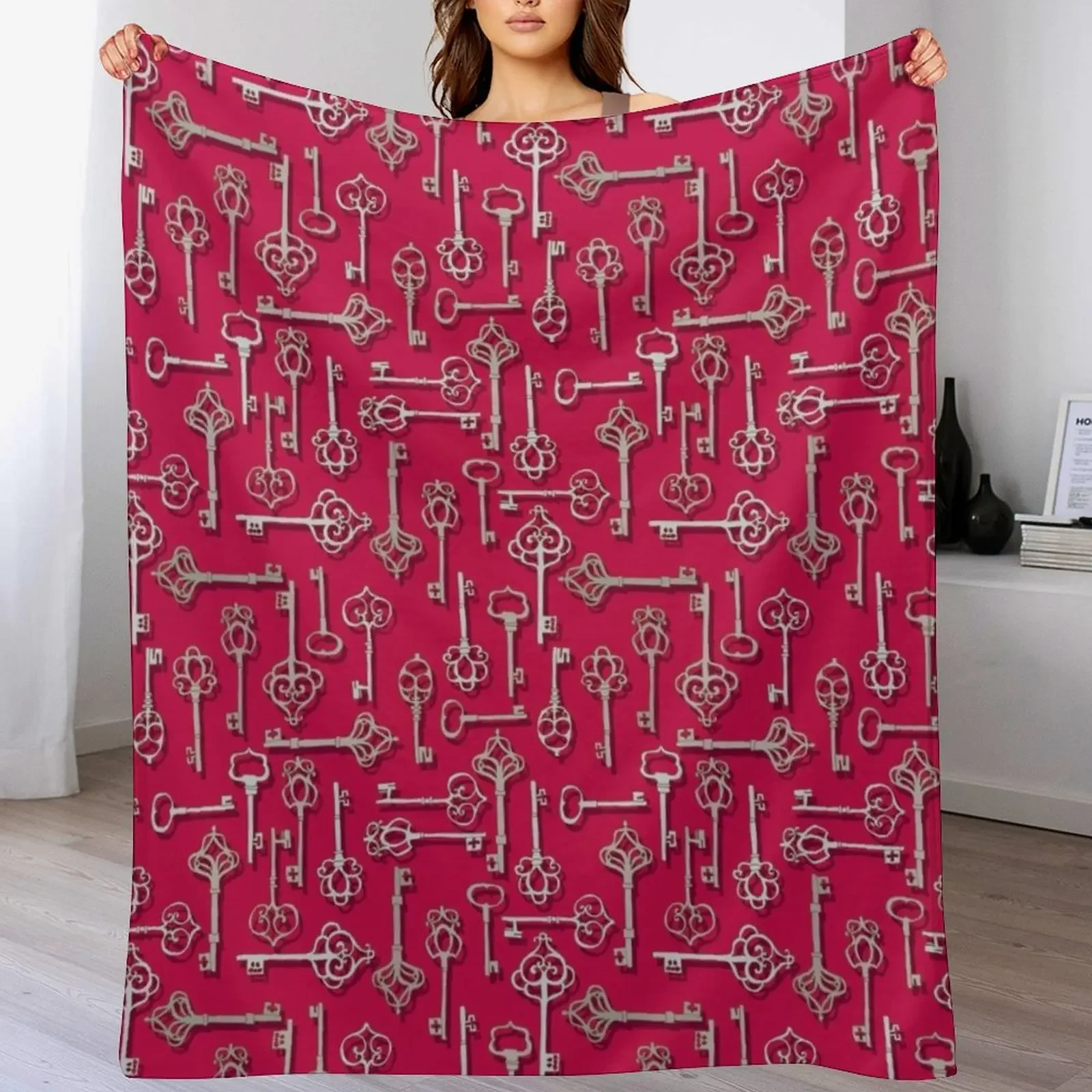 

Antique Keys Silver Red Throw Blanket No Pilling Soft Warm Blanket for Bed