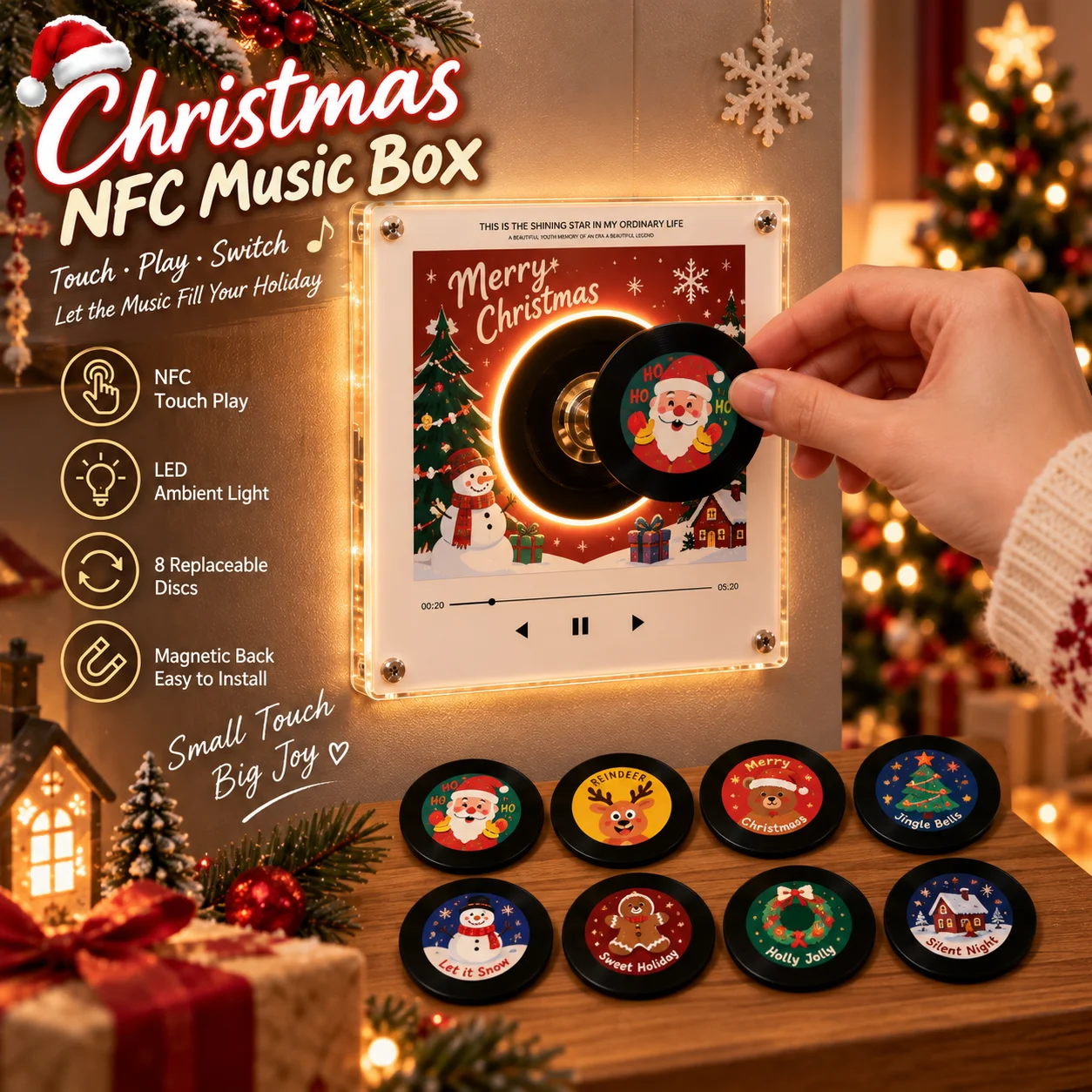 Christmas Christmas NFC Magnetic Vinyl Record Player Song Lamp 9 Replaceable Discs Touch Play Music Box LED Night Light Fridge Ornament - Aliexpress Deal