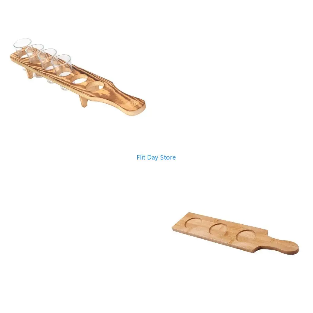F92C Wooden Tequila Presentation Board Shot Glass Display Tray With 6 Holes Drinks Serving Board Party Essential