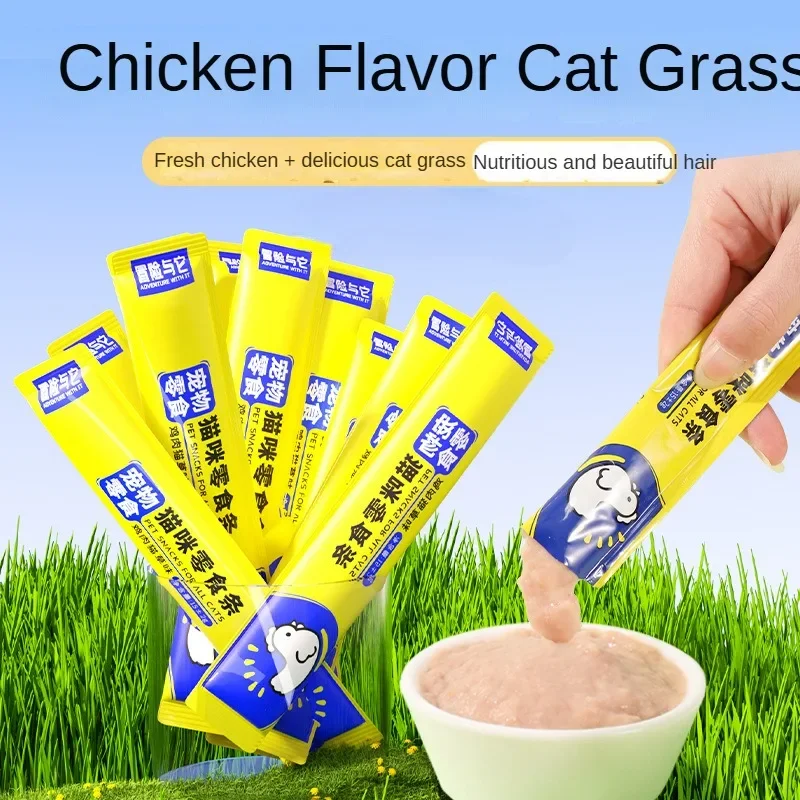 Integratori alimentari per gattini Cat Grass Chicken Flavor Cat Strips Cat Strip Wet Food Mix cibo per animali domestici per l\'alimentazione di