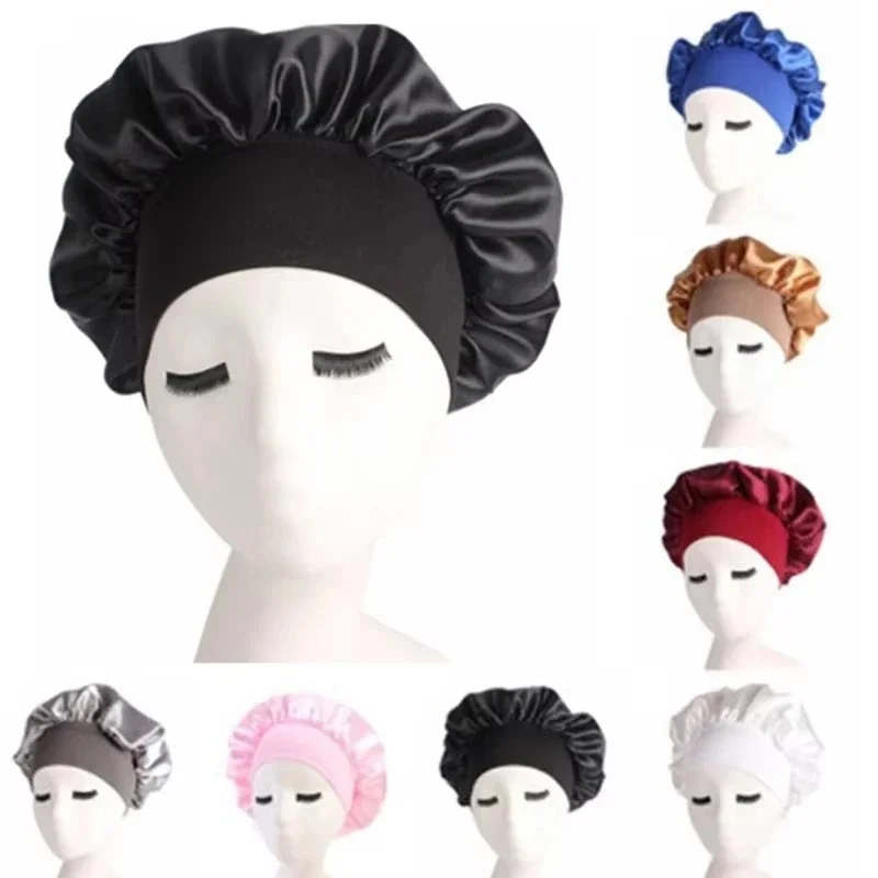 1/2Pcs Satin Night Hair Cap Women'S Solid Sleeping Hat Sleep Care Bonnet Nightcap For Women Unisex Cap