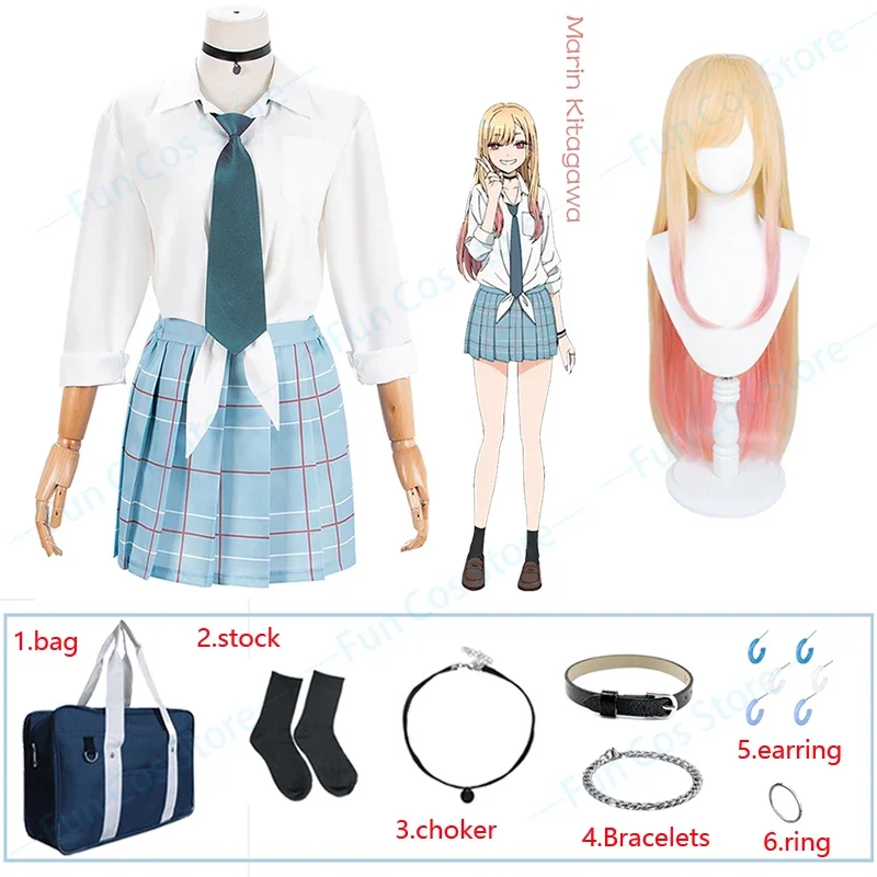 My Dress-Up Darling Marin Kitagawa Uniform Wig Bag Necklace Bracelet Earrings Ring Anime I'm Bisque Doll Wa Koi Wo Suru Cosplay