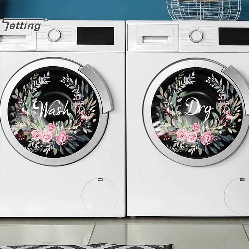 Flower Sticker For Washing Machine Self Adhesive Dry Wash Decals Laundry Room Washroom Shower Home Decor Wall Stickers