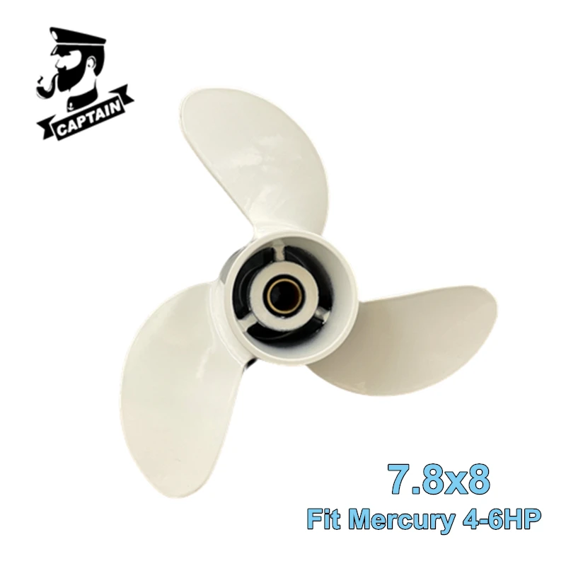 

Captain Marine Boat Propeller 7.8x8 Fit Mercury Tohatsu Outboard Engine 4HP 5HP 6HP Aluminum 12 Teeth Splines RH 48-812951A02