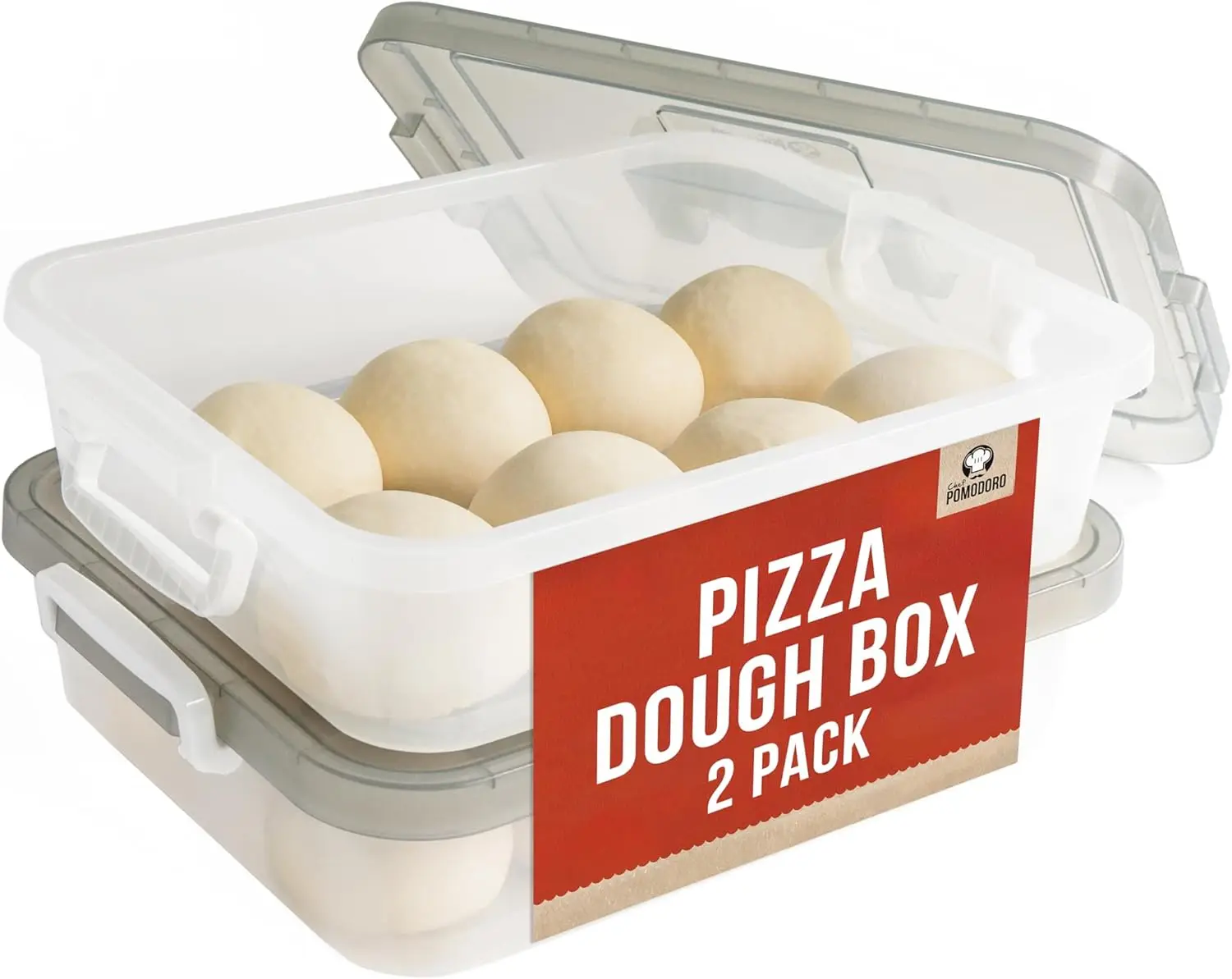 

Large Pizza Dough Proofing Box with 2 Trays & Lids, 17.3x13.4, Holds 6-8 Dough Balls, Convenient Carry Handle (Grey)
