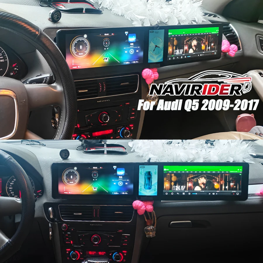 Android 15 Triple Screen For Audi Q5 2009-2017 CarPlay Android Auto Touch Display GPS Car Radio BT Video Stereo Player Headunit