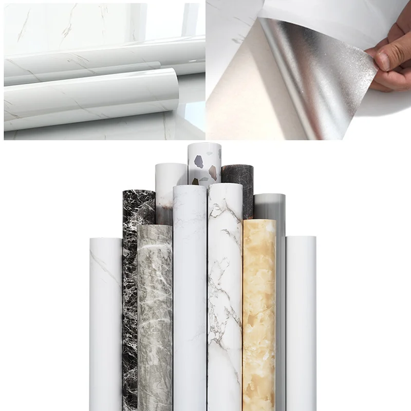 1 szt. Samoprzylepne naklejki ścienne 40cm szerokość marmurowa wodoodporna tapeta meble kuchnia DIY folia dekoracyjna dekoracja pokoju