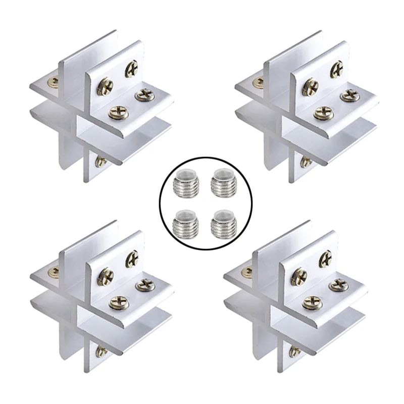 

Brand New 10PCS Aluminum Alloy 4 Ways Glass Clamps Clips Cross Acrylic Board Frame Glass Fixed Brackets Connectors for 5~12mm