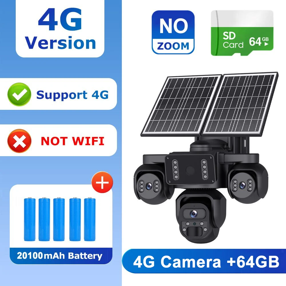 SHIWOJIA 20MP 10X ZOOM Camera Solar 4G SIM 5 Lenzen 4 Schermen Beveiliging 360° °   Automatische tracking-systemen voor thuisbewaking