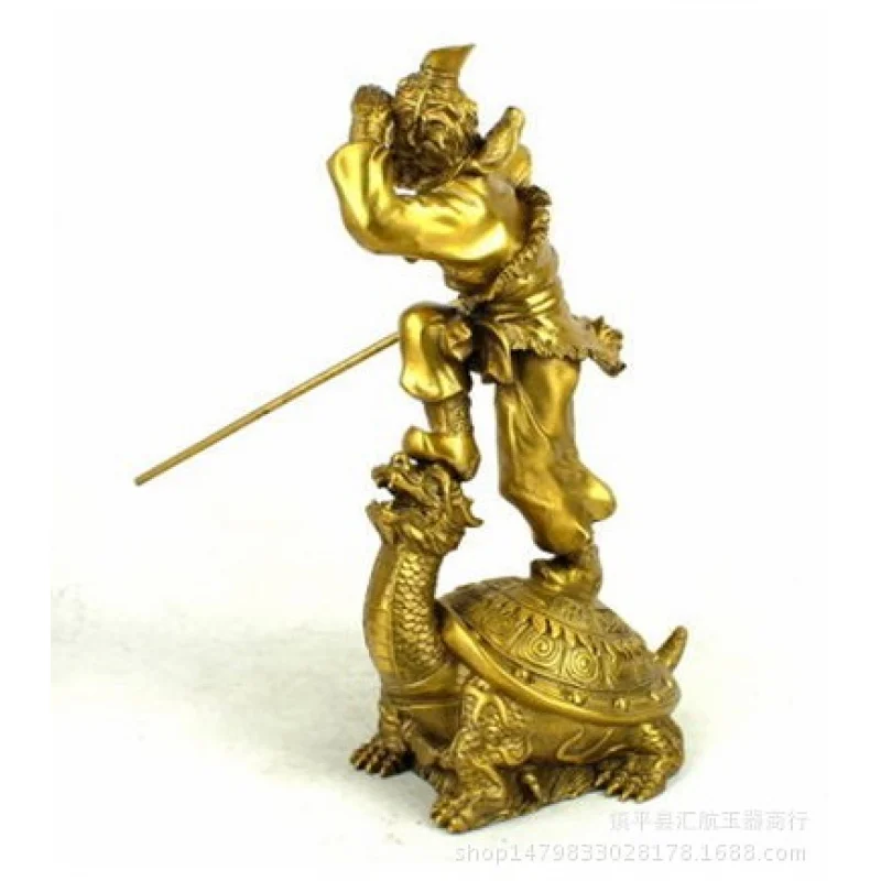 Large pure copper Sun Wukong monkey figurine with dragon head and turtle, the leader of the peacocks, the Great Sage Beyond All