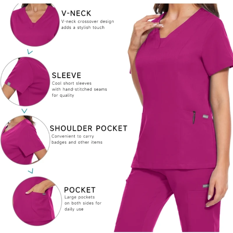 Stretch Übergroßes Peeling-Set Medizinische Uniform Frau Set Chirurgische Top Hosen Zahnklinik Arbeitskleidung Krankenschwester Kleidung Klinik Zubehör