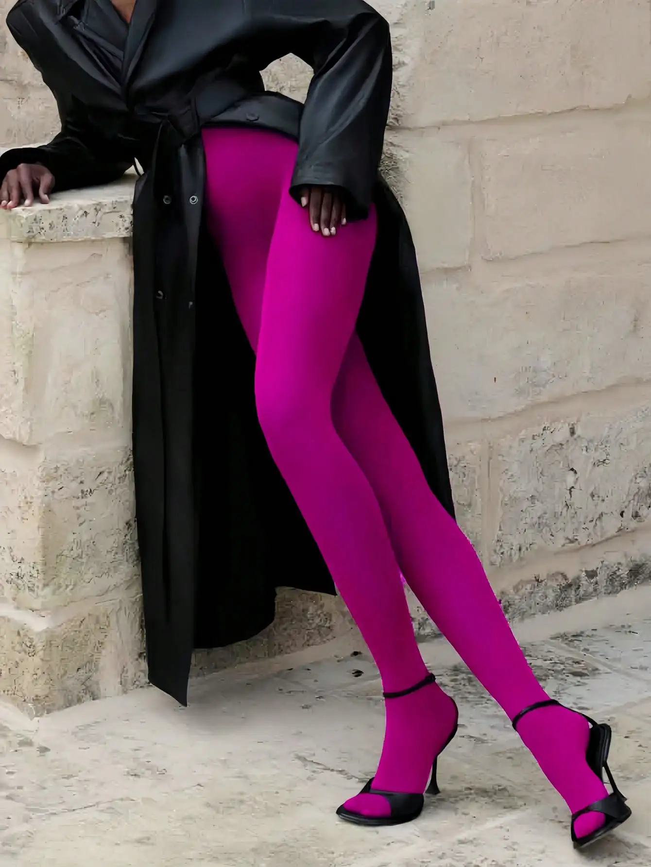 Vibrant Magenta Opaque Tights for Women High Elasticity Fashion Pantyhose Bold Color Footed Leggings