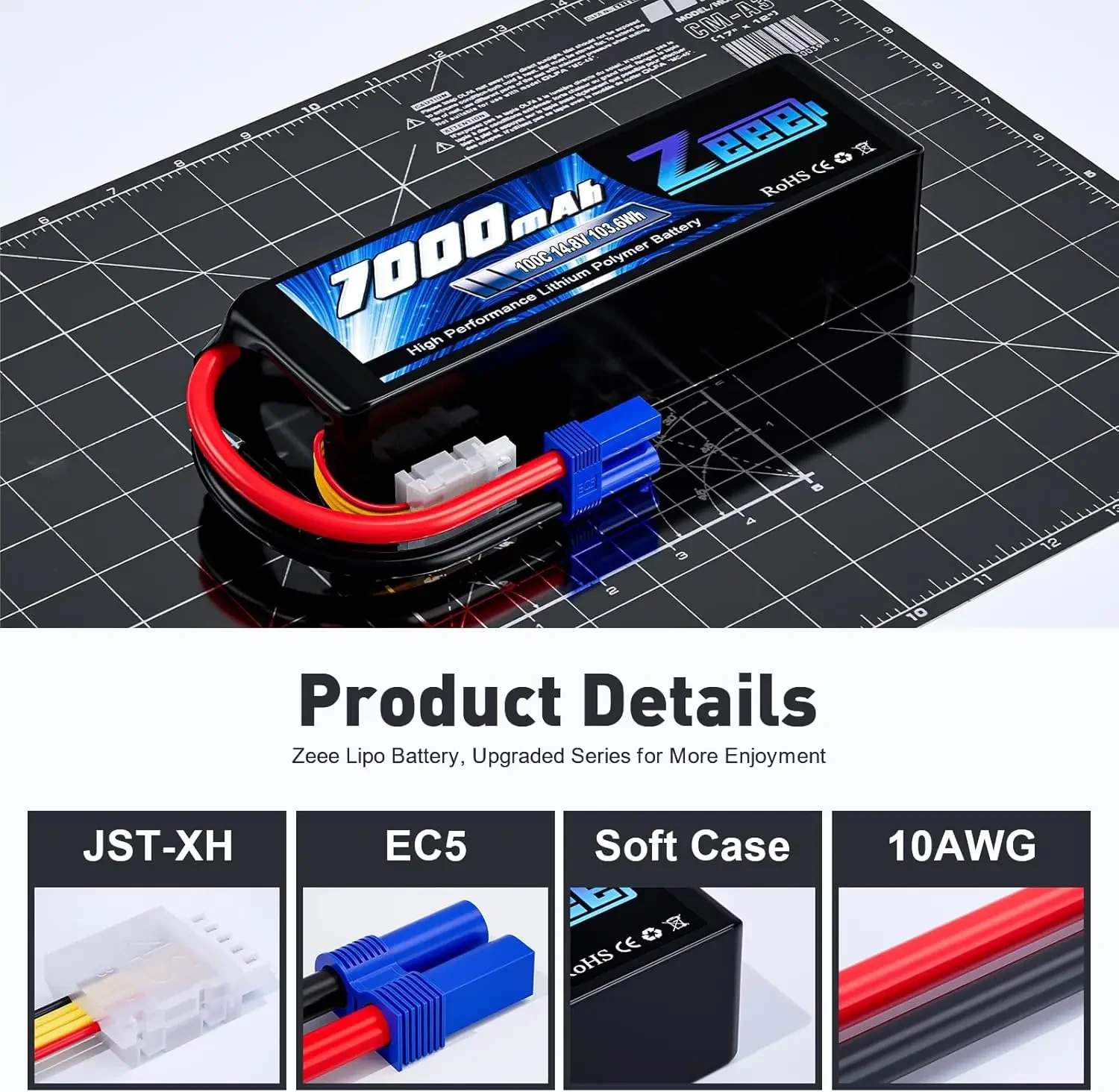 Zeee 4S 7000mAh FPV Drone Lipo Batterij 14.8V 100C Softcase met EC5 Plug voor RC Auto accessoires Tank Vliegtuig Racing Hobby Onderdelen