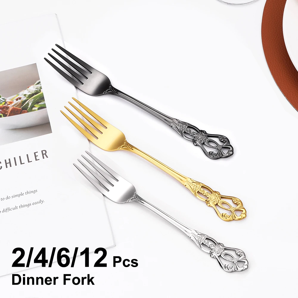 2/4/6/12Pcs Dinner Forks Gold Luxury Fork Stainless Steel Sliver Tableware Cake Snack Salad Fork Mirror Western Black Cutlery