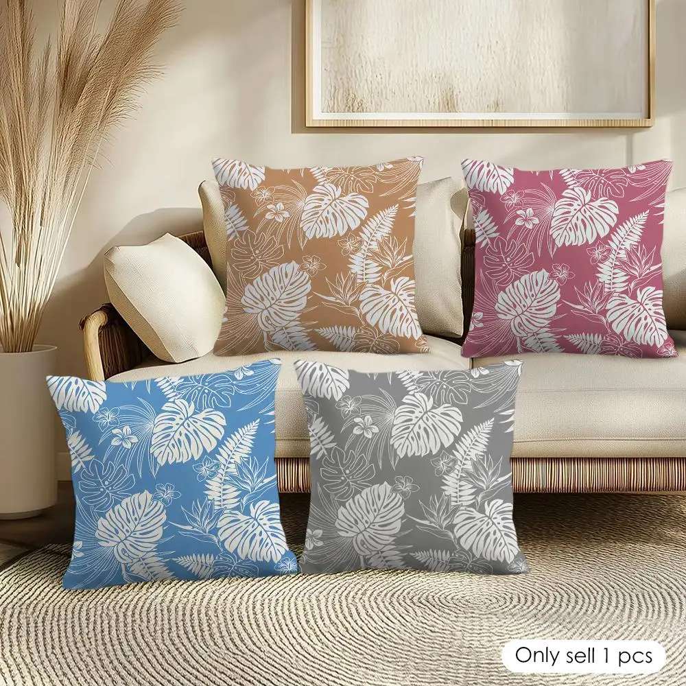 Monstera Leaf Pattern Cushion Cover Soft Short Plush Pillow Cover Smooth Cozy Texture Aesthetic Cushion Case Home Decor