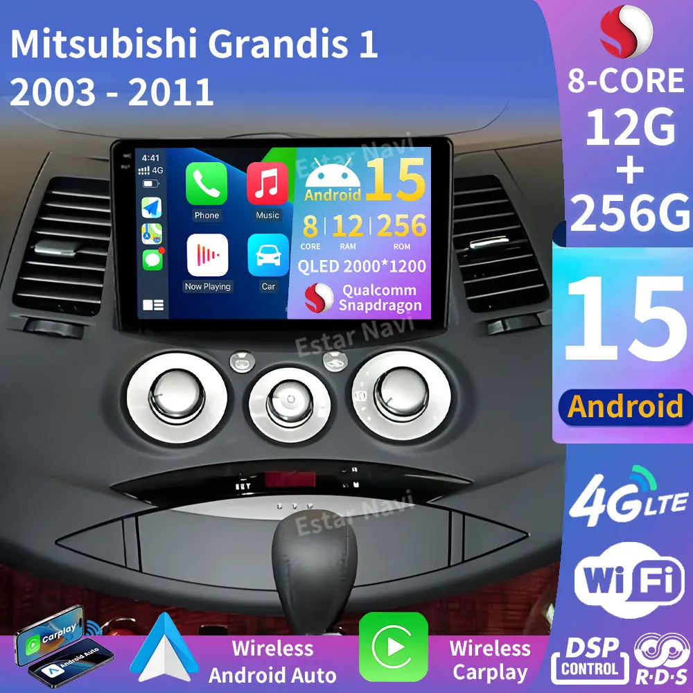 Android 15 Wireless Carplay Auto For Mitsubishi Grandis 1 2003 - 2011 Car Radio GPS Multimedia Player Navi Head Unit Video Audio