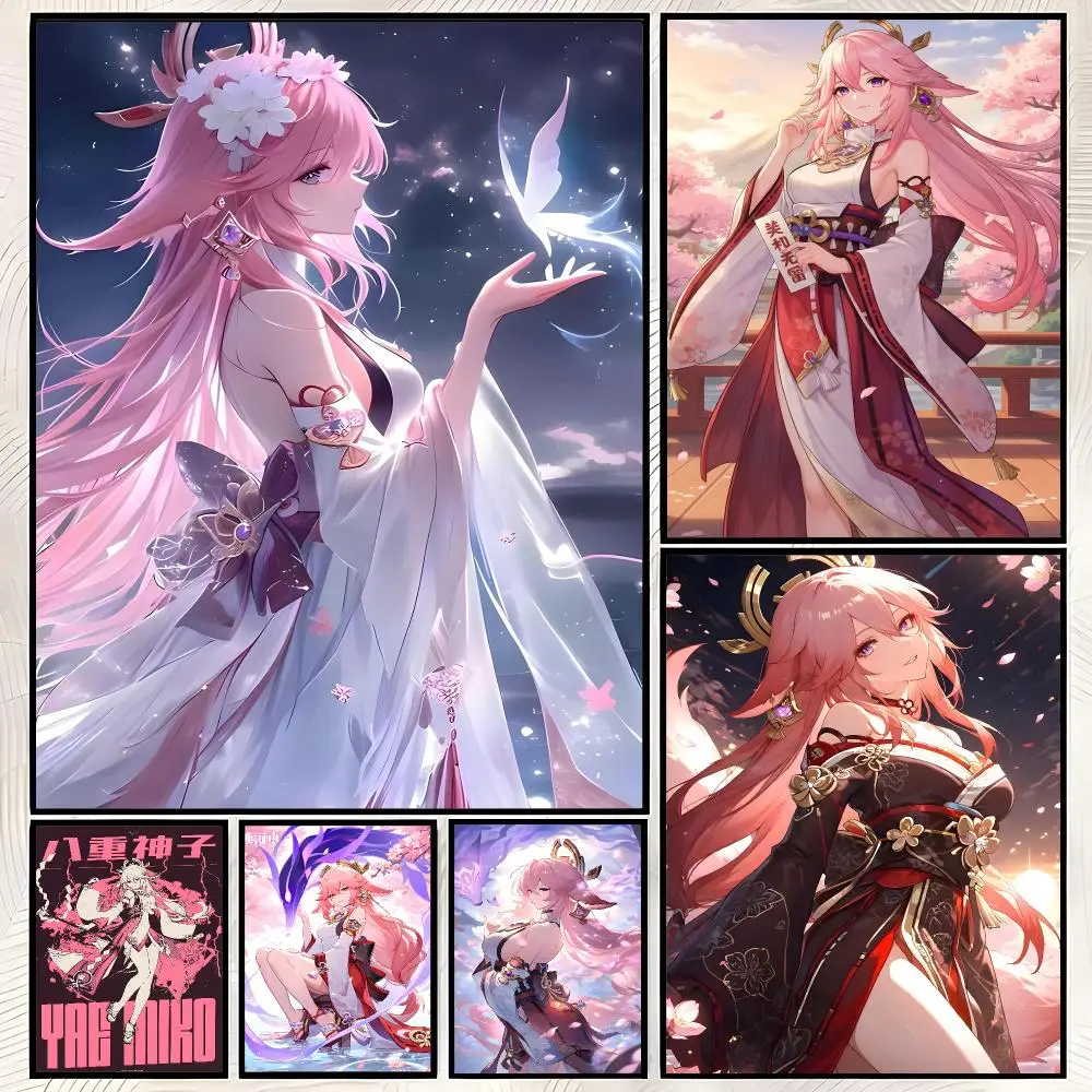 Game Y-Yae Miko Poster Self-Stick HD PP paper Wall Art Poster, Waterproof Decor for Bedroom, Living Room and Home