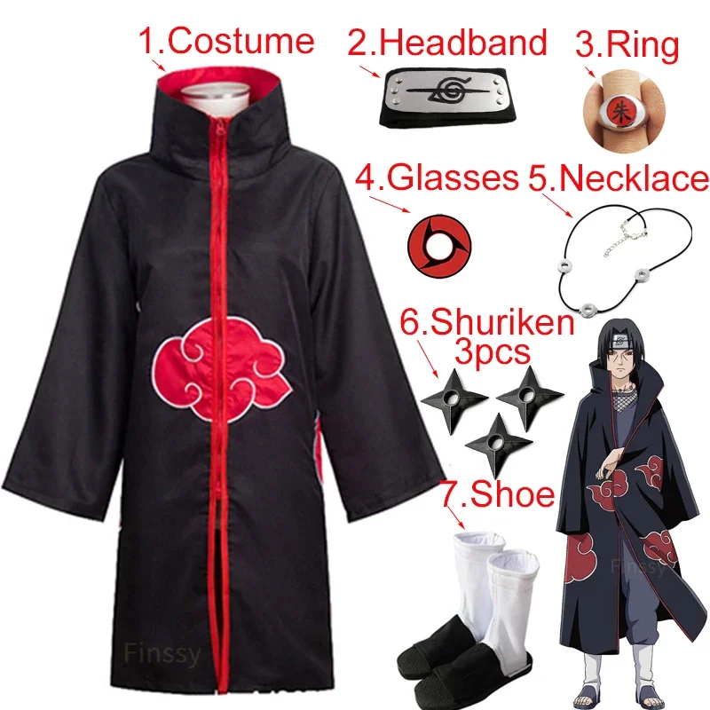 Nagato Pain Cosplay Costume for Height 135cm-185cm Halloween Costume for Kids Boys Suzaku Ring Cloak Headband Shoes