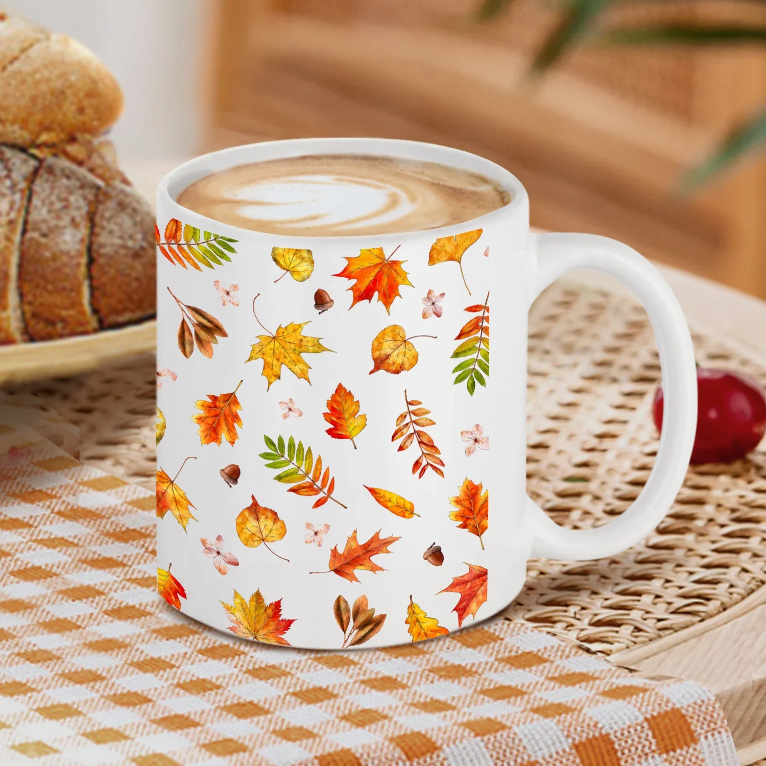 Best Gifts for Women and Men, Leaves & Flowers Coffee Mug, 320ML White Ceramic Coffee Mug, Halloween Gifts, Novelty Unique Mug