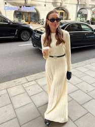 Female Solid Ribbed Knitted Dress Fashion Chic Elegant O Neck Long Sleeve Dresses Autumn Winter Women High Street Loose Robes