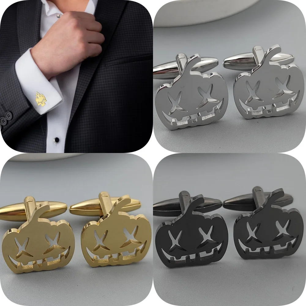 パンクスタイルの邪悪なカボチャ中空ステンレススチール 18K ゴールドメッキカフス、シルバーフレンチシャツボタン、スーツウェディングアクセサリー