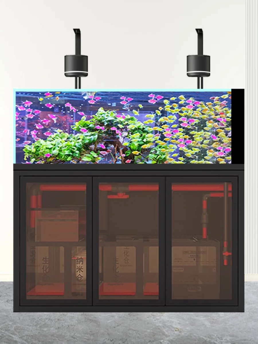 Fish Tank Aquarium Bottom Filter Living Room Super White Glass Lanshou Stream Tank Package Back Side Overflow Ecological Sea Tan