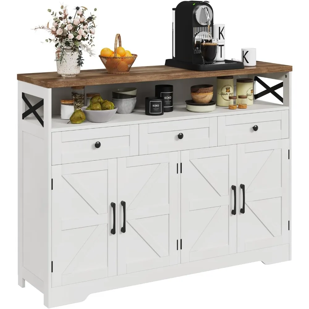 

Farmhouse Buffet Cabinet with Drawers & Open Shelf, Sideboard Storage Cabinet, Kitchen Hutch Pantry, Wood Coffee Bar Station for