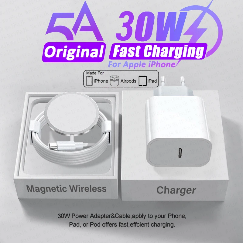 For Apple Magsafes Original Wireless Charger For iPhone 15 14 13 12 11 Pro Max X XS XR 8 Plus Fast Charging Type C Charge Cable