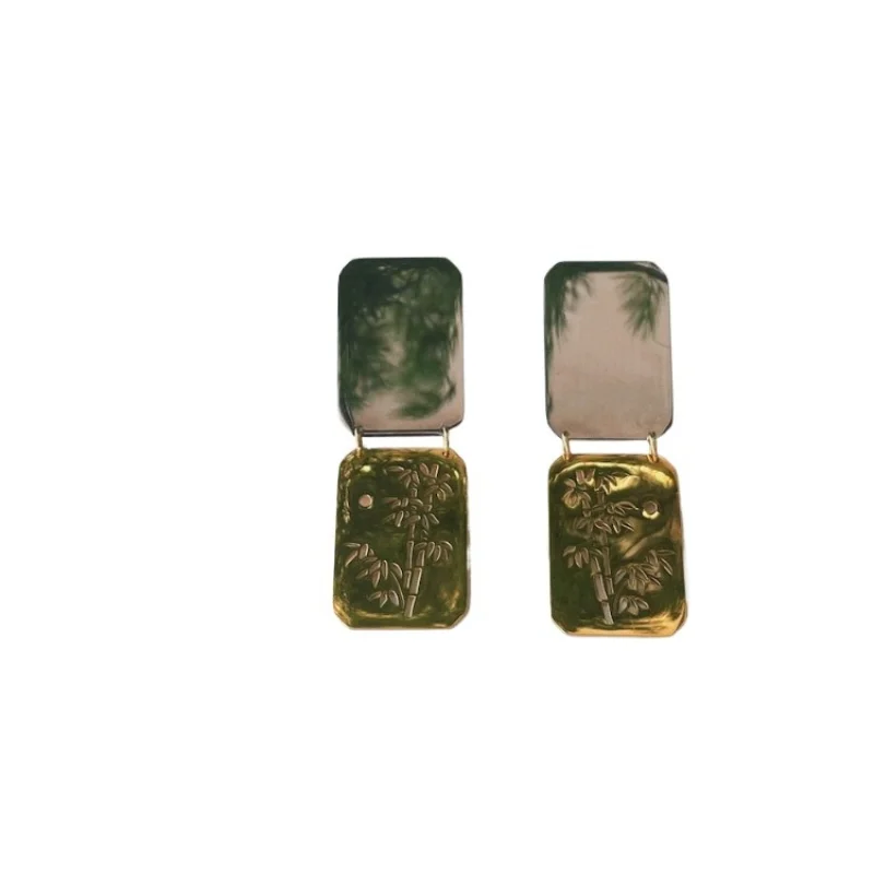 

Золотые и серебряные контрастные цвета, бамбуковые листья, выдолбленные в китайском стиле, новые высококачественные китайские серьги, модные зажимы для ушей
