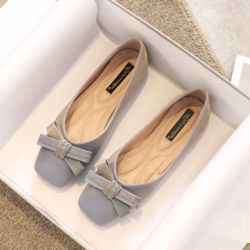 

Fashion Square Toe Women Flats Shoes Bow Women Shoes Microfiber Casual Single Shoes Summer Ballerina Shallow Mouth Shoes