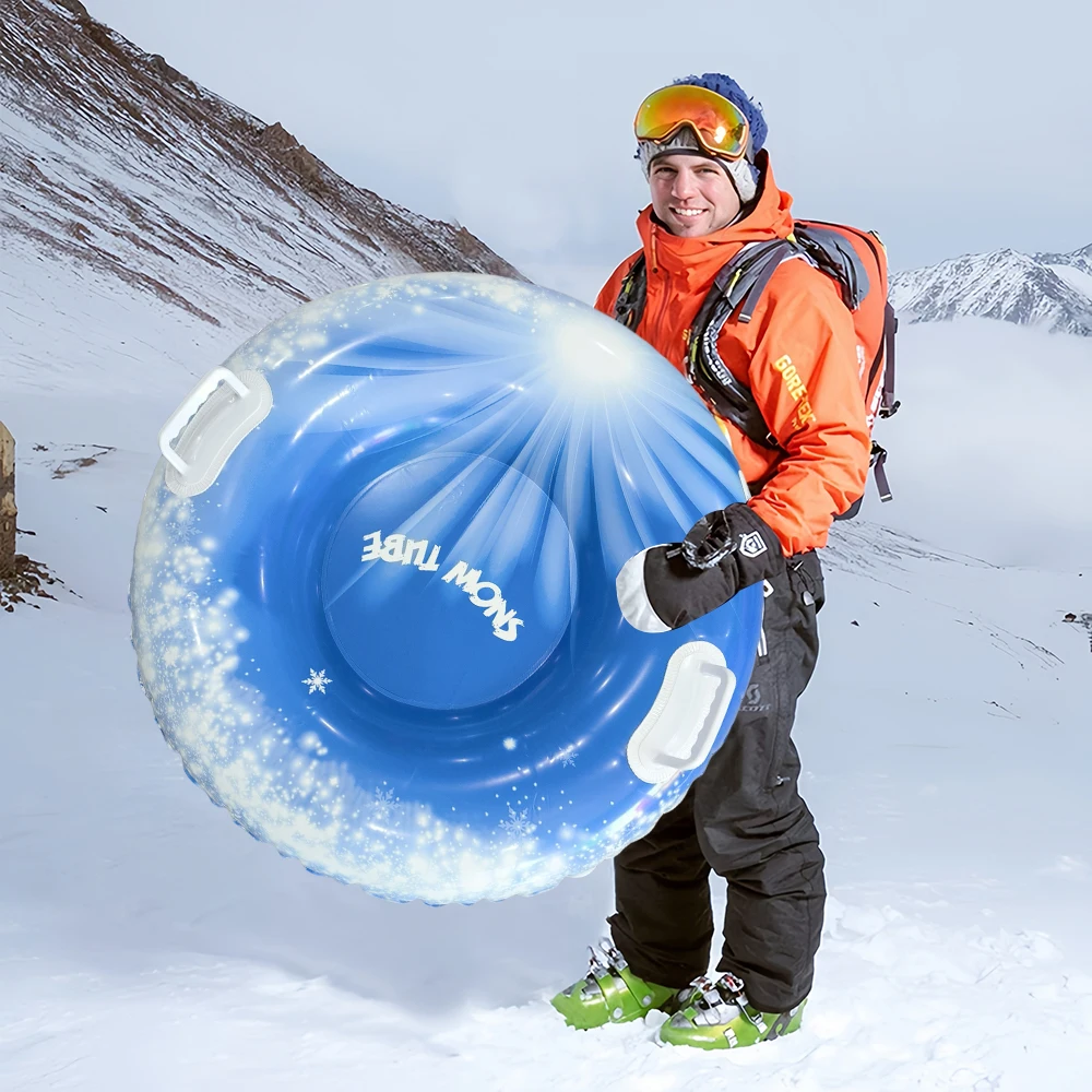 أنبوب ثلج قابل للنفخ للبالغين، زلاجات ثلج سميكة شديدة التحمل مع مقابض، معدات رياضية شتوية خارجية للأنشطة العائلية