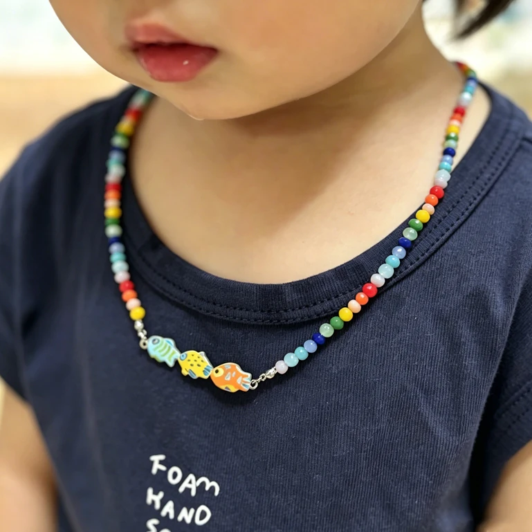 Auxauxme Custom Photo Necklace Bracelet Set Stainless Steel Personalized Colorful Fish Charm Bead Chain Bohemian Summer Jewelry