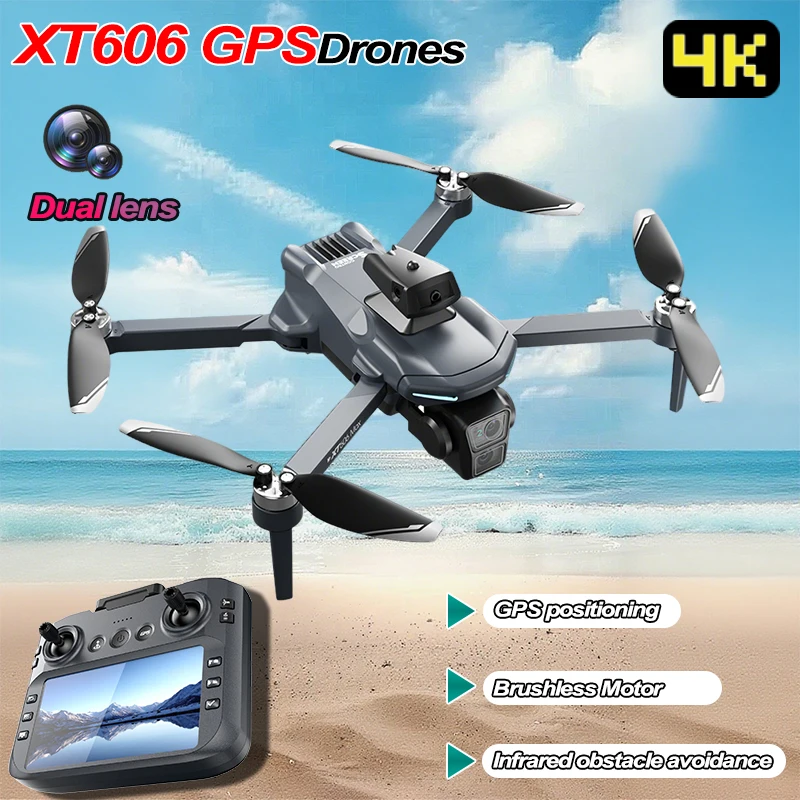 

XT606 Drone 4K Professinal With HD Camera Dual lens Quadcopter RC Helicopter FPV Obstacle Avoidance Brushless motor UAV Toys