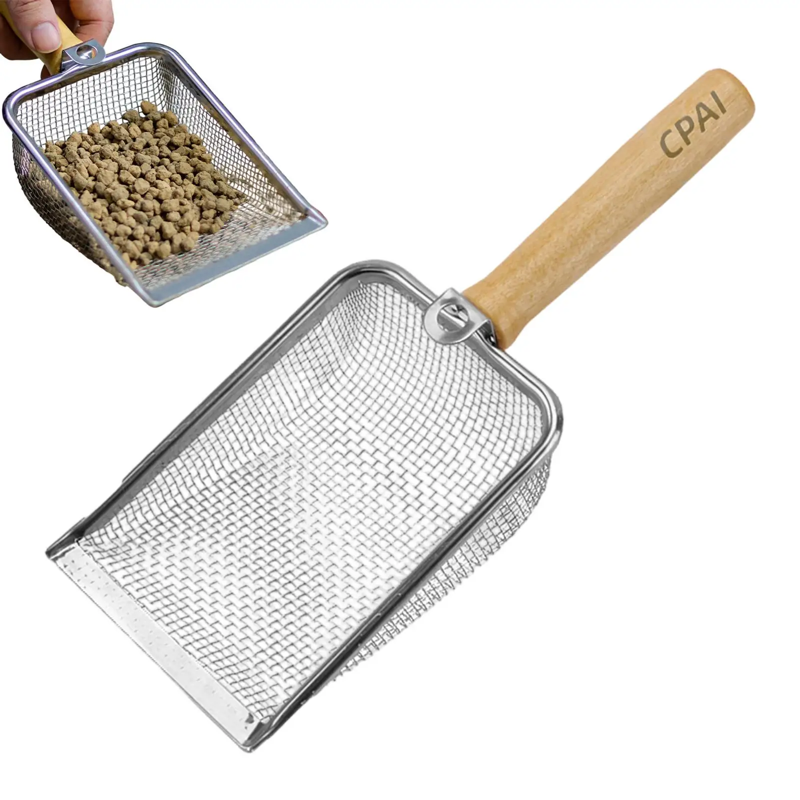Tamiz de suelo de acero inoxidable de 2.8 mm, penebra para jardín, tamiz para compost, a prueba de óxido, pala de mano con malla, herramienta para arena, tierra, patio y césped