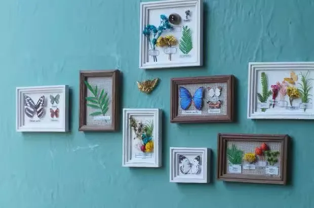 Fotos enmarcadas Vintage en miniatura, espécimen de mariposa, accesorios para casa de muñecas, marco de fotos de pared, cuadro colgante, decoración