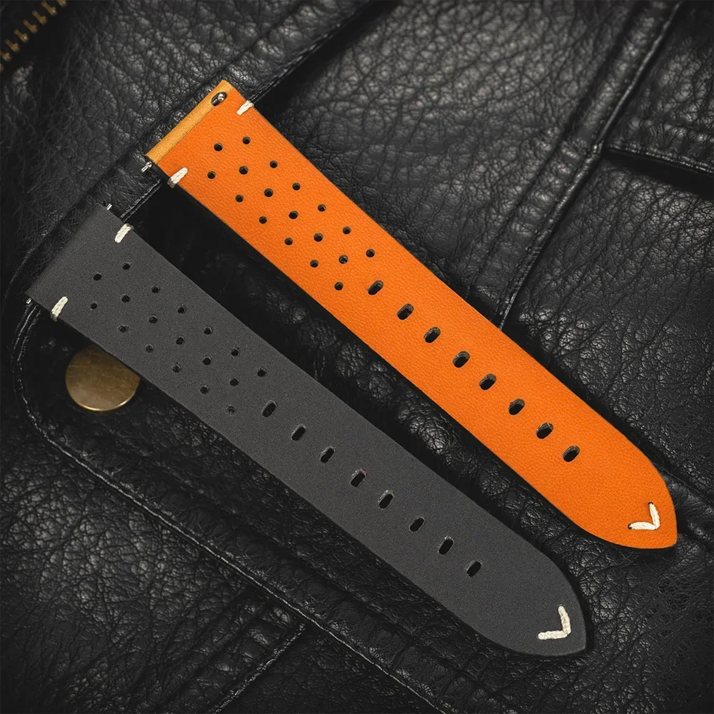 20mm 22mm Universal Handmade Cowhide Breathable Watch Band 4 Colors Oil Wax Genuine Leather Straps for Samsung Galaxy for HuaWei
