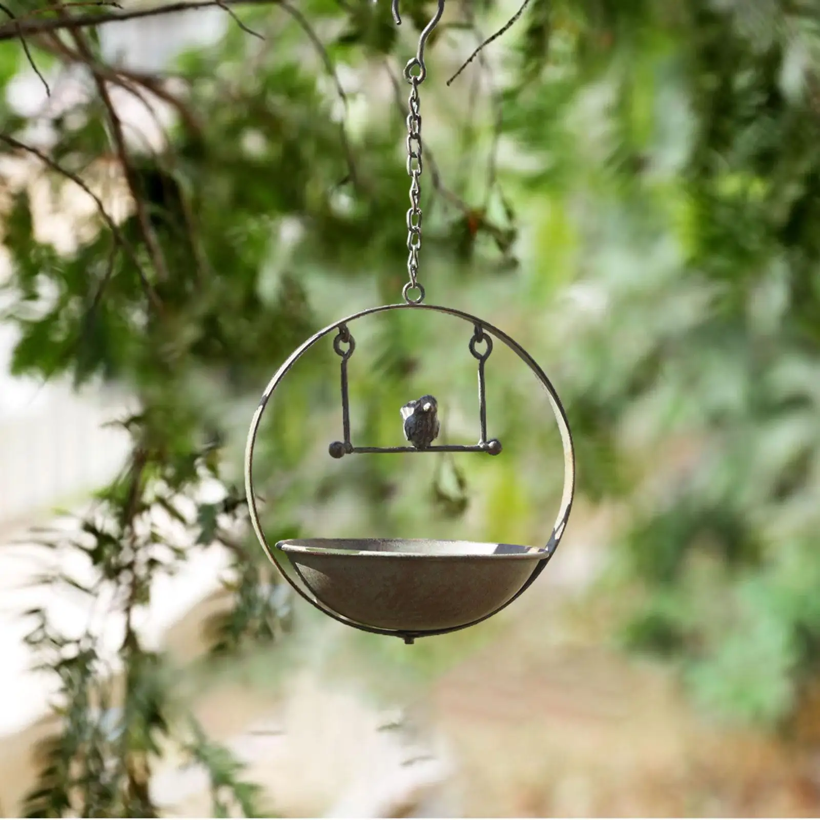 

Old Fashioned Iron Bird Feeder Hanging Bath for Outdoor Garden Metal Seed Tray Planter for Nature Lovers and Bird Enthusiasts