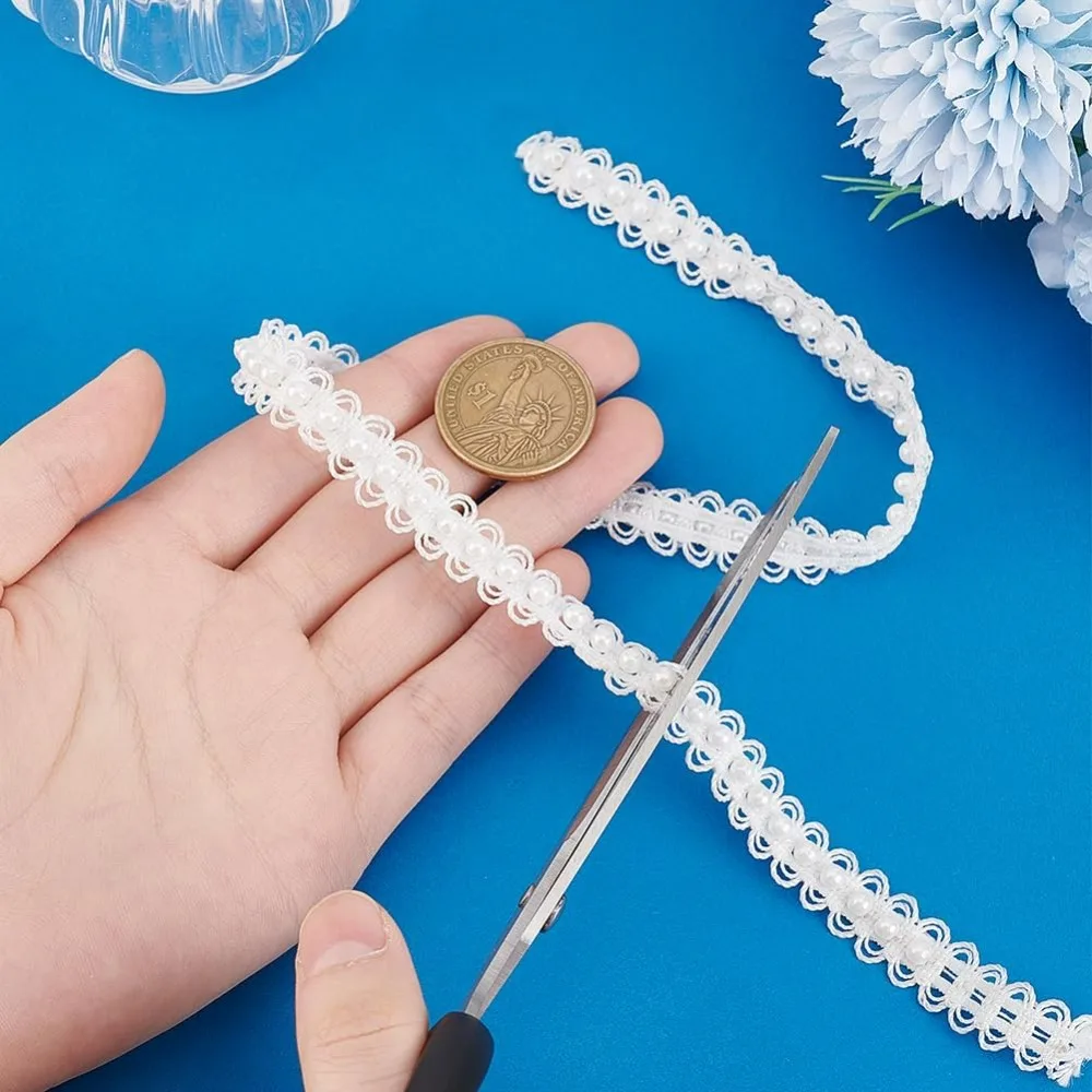 5 ياردة فو اللؤلؤ شريطة من الدانتيل لؤلؤ الزفاف الدانتيل تقليم DIY بها بنفسك الحرف صنع المجوهرات مطرز الموضوع الشريط مع اللؤلؤ الساتان