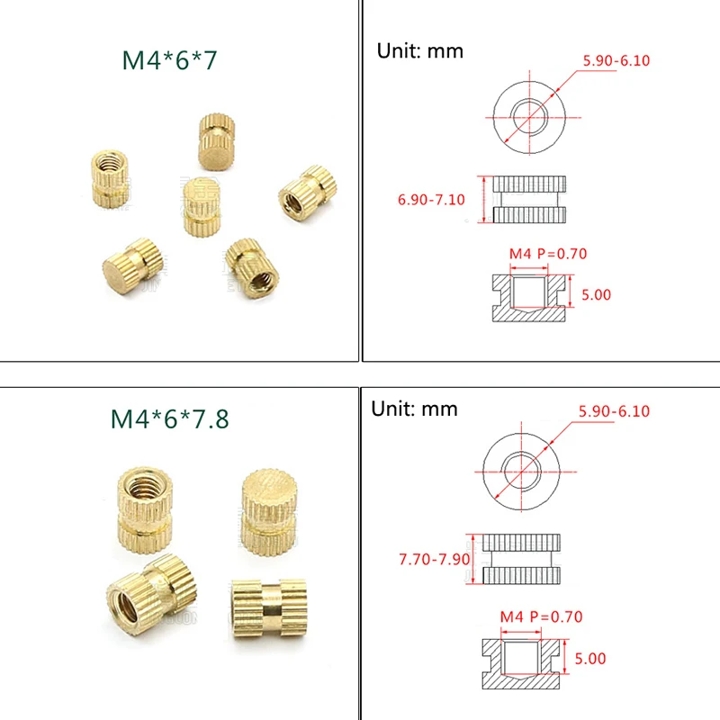 Blind Hole Knurled Nut M2 M4 Copper Alloy Embedded Copper Nut Injection Molding Copper Nut Straight Reticulated Injection Nut
