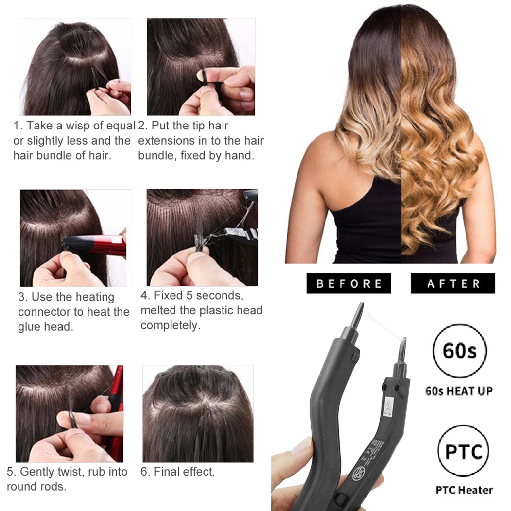 Herramienta de fusión de queratina Malaika, Nano puntas, conector de unión para el cabello, enchufe del Reino Unido, extensión de cabello con punta K ajustable, conector de hierro para salón