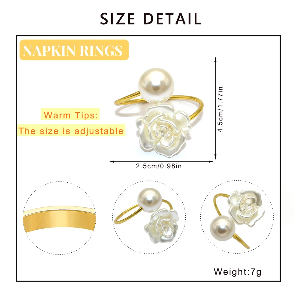 6/12Pcs Flower Pearl Napkin Rings Wedding Napkin Holder for Valentine's Day Christmas Dinning Table Decoration