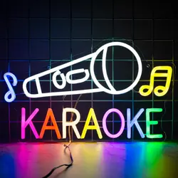 Karaoke Neon Sign with Microphone and Music Notes USB Dimmable LED Light for Home Bar Party Room Decor Colorful Singing Wall Art